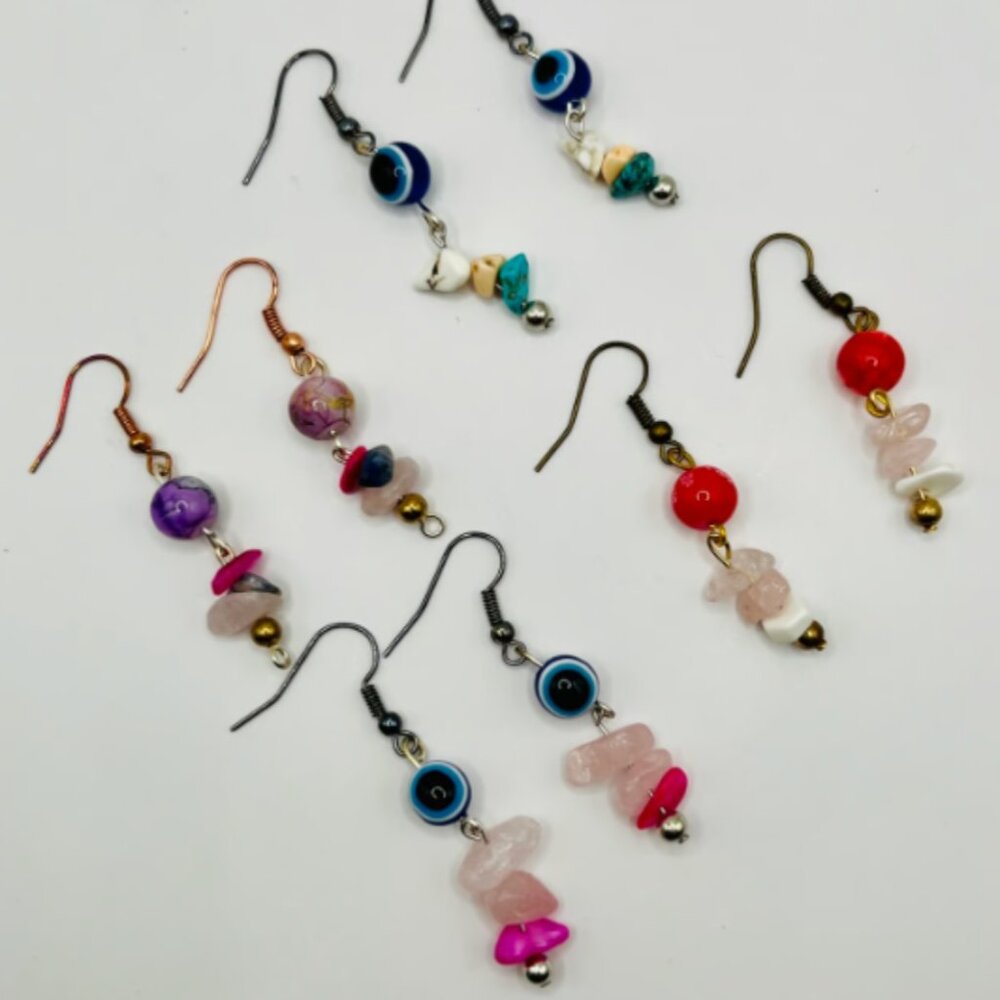 Set 14: 3pc Handmade Earring Set - #14 Boho Protection Crystal Quad